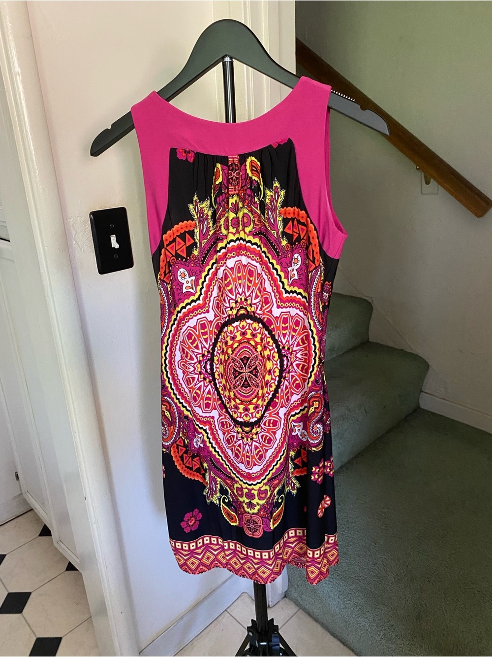 XOXO Womens Pink & Black Medallion Print Mini Dress, Size M, Lightweight
